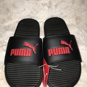 PUMA Cool Cat Slides Black High Risk Red Logo